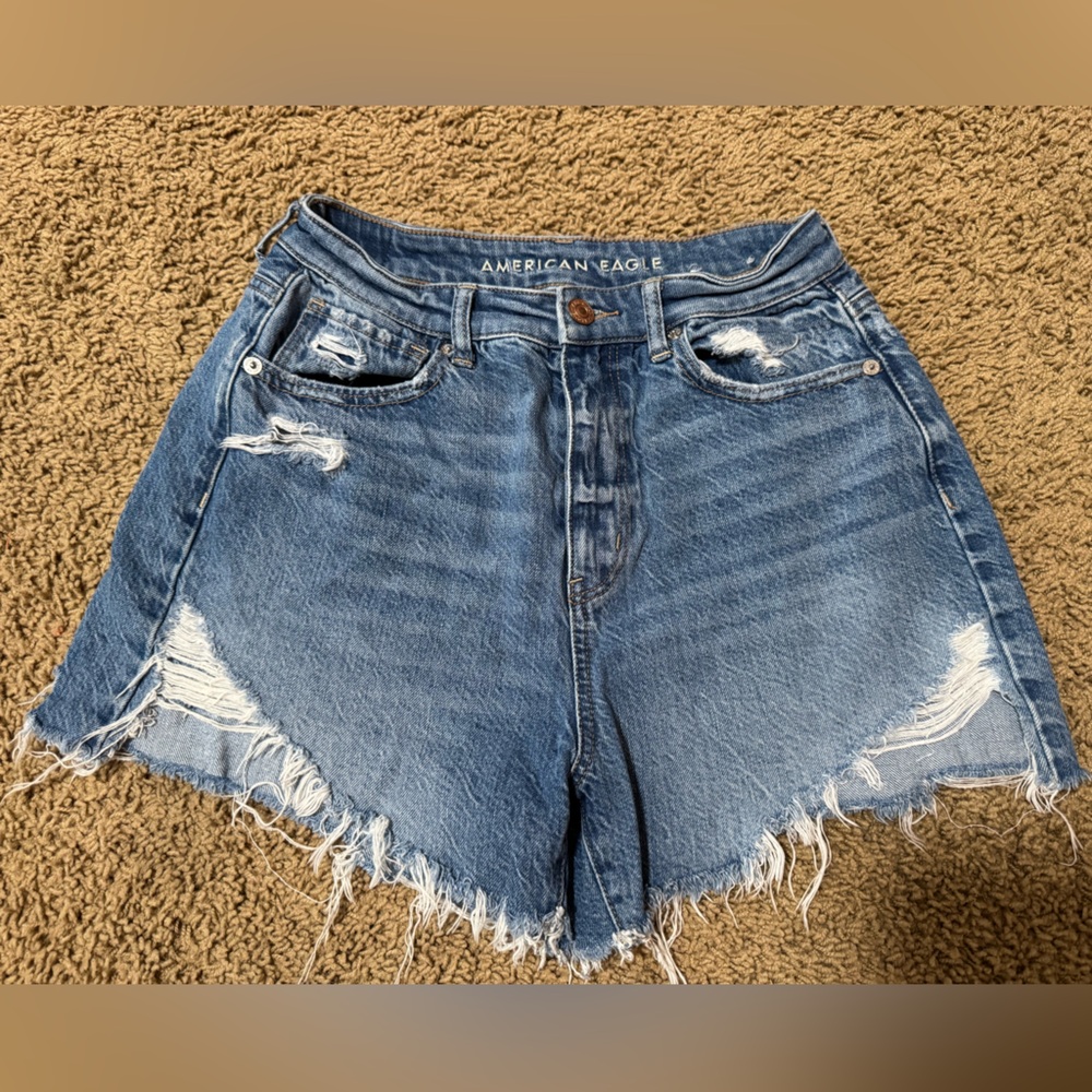 American Eagle Outfitters Frayed Blue Jean Shorts - Comfort Stretch Waistband